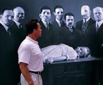 Arnold Schwarzenegger visits the studio prior to the opening