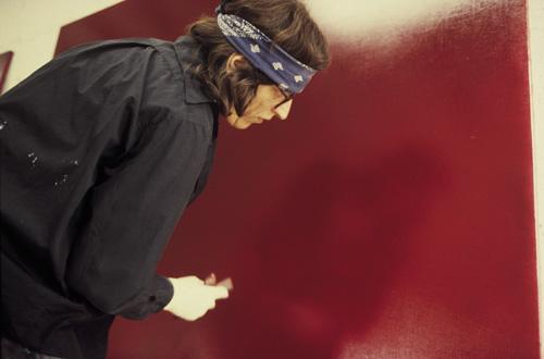 Helnwein working on the red monochrome paintings